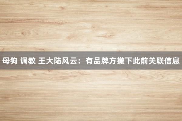 母狗 调教 王大陆风云：有品牌方撤下此前关联信息